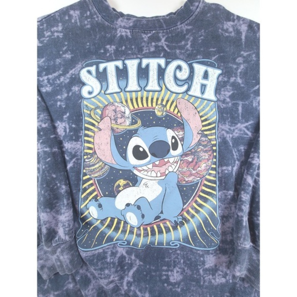 Disney Stitch Acid Wash Sweatshirt XS Oversized Space Galaxy Cartoon Cozy Retro